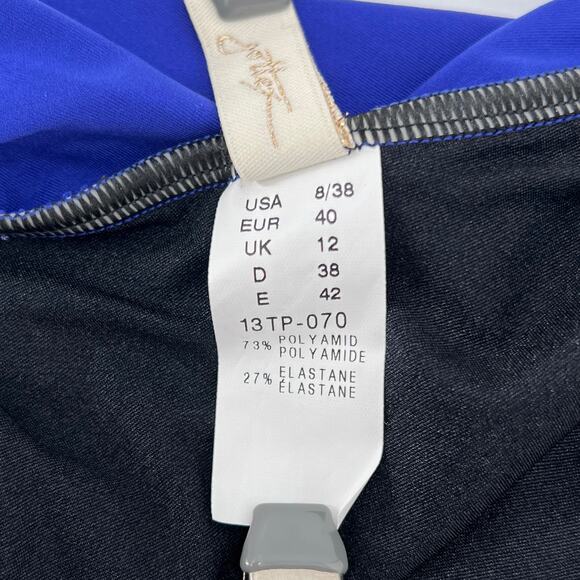 GOTTEX Lattice Gathered One Piece Swimsuit Womens 8 Blue Strapless Convertible - Picture 15 of 16